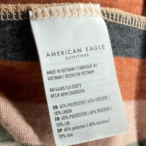 American Eagle Small S Orange Striped Linen Blend Tie Front Button Front Top - Picture 5 of 5
